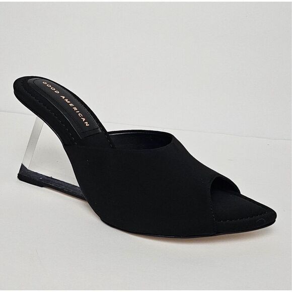 Good American Cinderella Lucite neoprene 12 clear wedge heels - Picture 1 of 7